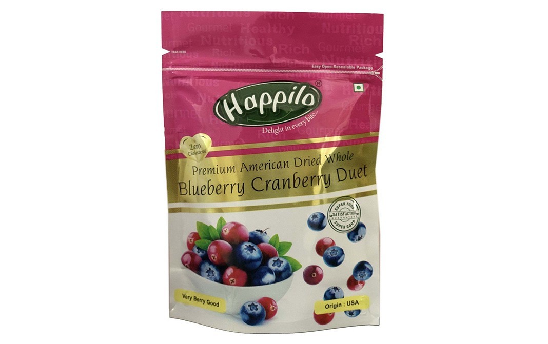 Happilo Premium American Dried Whole Blueberry Cranberry Duet   Pack  200 grams